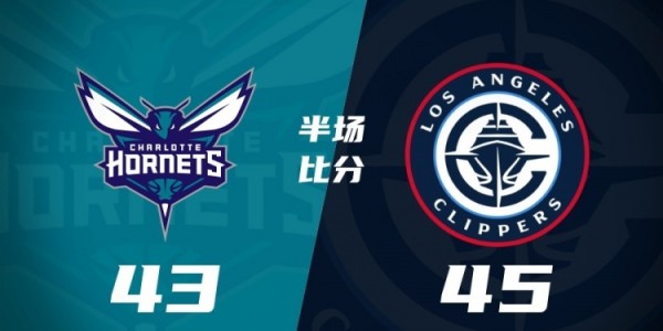 半场战报-快船45-43领先黄蜂 哈登13+5 小卡11分 三球10中3